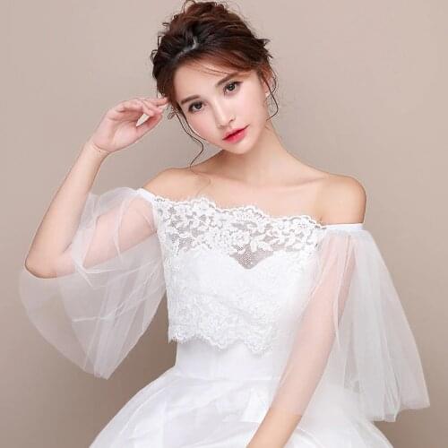 Lace Bolero Femme Mariage White Shrugs For Women Tull Sleeve Bridal Wedding Cape Femme Wedding Accessories Bolero Mujer Fiesta