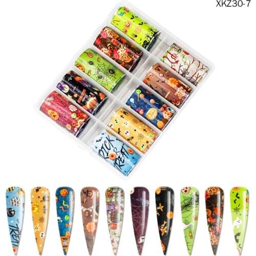 1Box=10 Roll Nail Stickers Christmas Halloween Nail Art Decorations Decal Party Glitter Gold Foils Nail Art Transfer Stickers