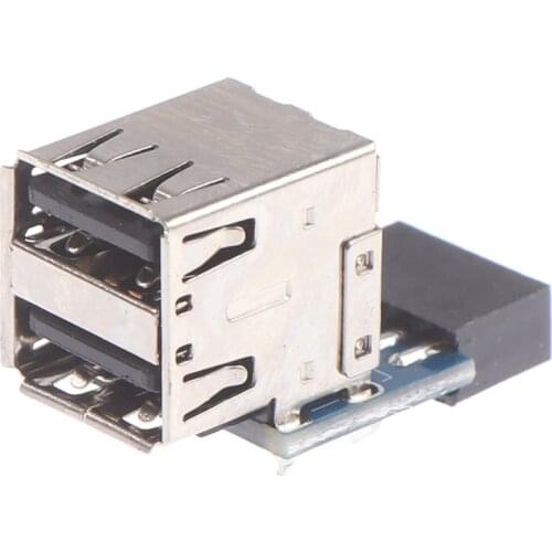 1Pcs 9-pin Motherboard to Dual USB 2.0 Connector Black Motherboard To 2 Ports Usb 2.0 A Female Internal Header Adapter 15g