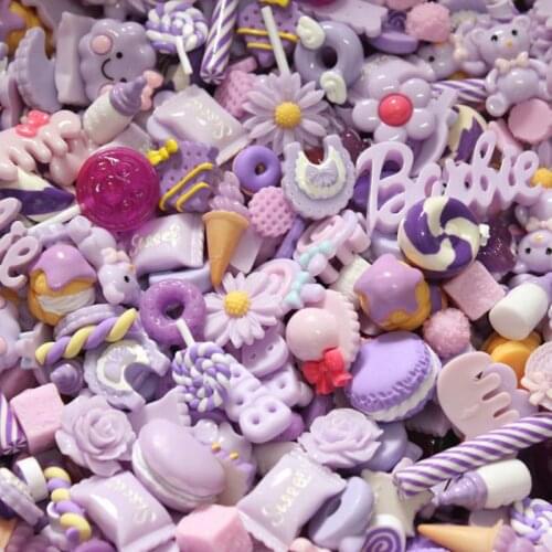10/30/50/100pcs Anime Kawaii Random Mix Miniature Purple Resin Cabochons Christmas Candy Beads DIY Phone Decor Charms Accessorie