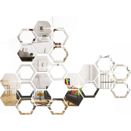 12PCS Acrylic Mirror Setting Wall Sticker 3D Background Wall Stickers Set Decal Hexagon Mirror Set For Home Wall Decor Ornament