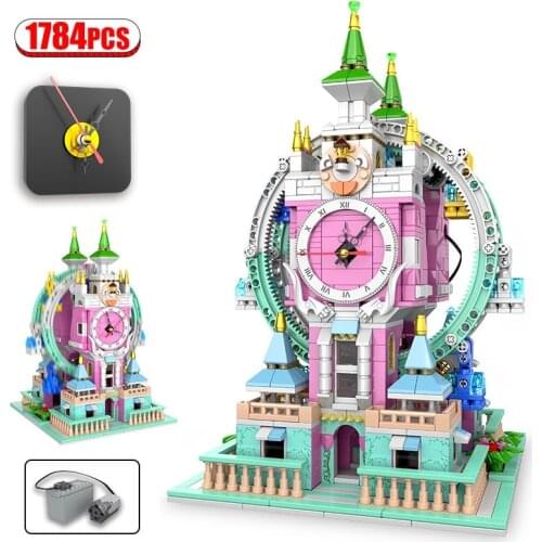 1784pcs Electric Ferris Wheel Clock House City Street View Building Blocks DIY Friends Time Bell Castle BricksToys For Girls