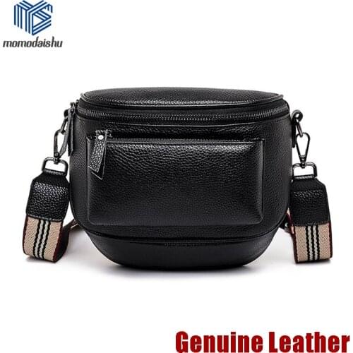 2021 Autumn Women New Genuine Leather Female Saddle Bag Lady Messenger Bags Wide Shoulder Strap Single Shoulder Bag Handbag