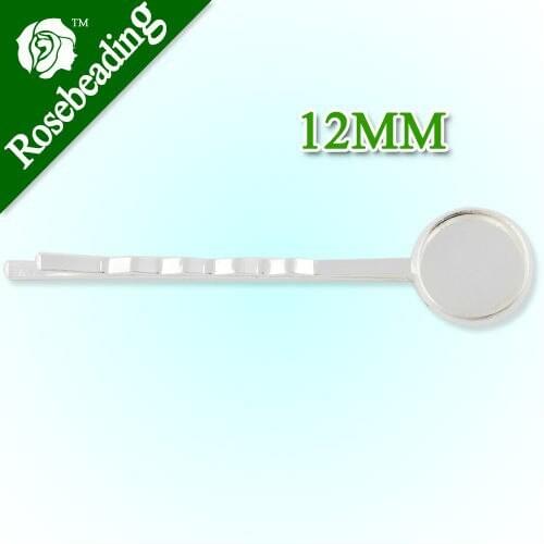 55*12MM Silver Plated Brass Bobby Pin With bezel,fit 12mm glass cabochon,bobby pin,bobby blanks,hair pin,sold 50pcs per package