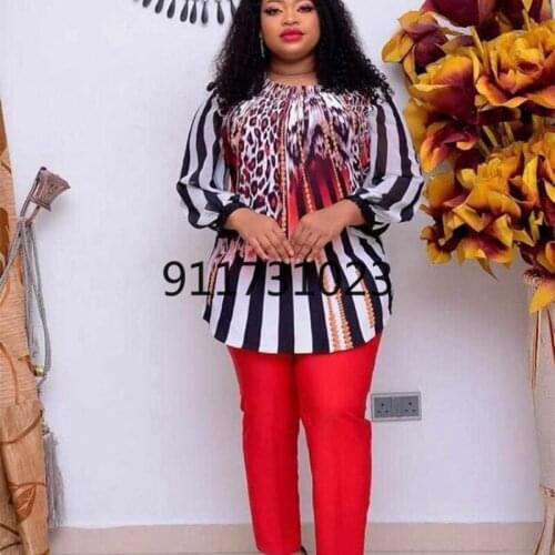 Polyester African Clothes for Women 2021 Summer African Women Printing Two Pieces Sets Top and Long Pant African Suit