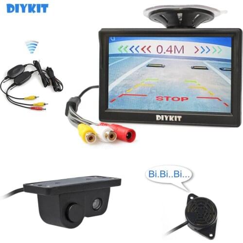 DIYKIT Wireless 5“ Color TFT LCD Car Monitor + Waterproof Parking Radar Sensor Car Camera Rear View Camera Parking System