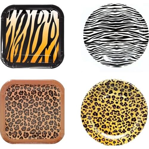 Leopard Print Series Paper Plates Napkins Straw Tablecloth Disposable Tableware Set Animal Stripe Theme Party Supply Decoration