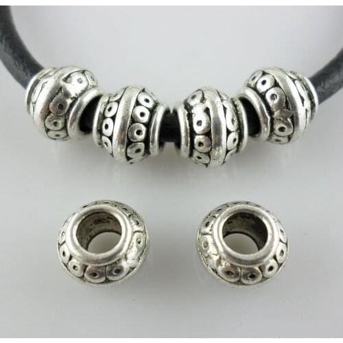 28pcs Tibetan Silver Hole 4mm Loose Spacer Beads 7x9mm fit Charm Europe Bracelet Findings