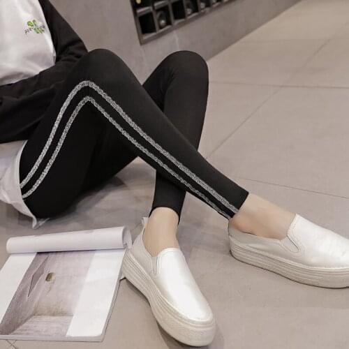 Spring Autumn New Maternity Trousers Silver Edge Vertical Stripe Leggings Maternity Pants High Waist Pregnant Pants