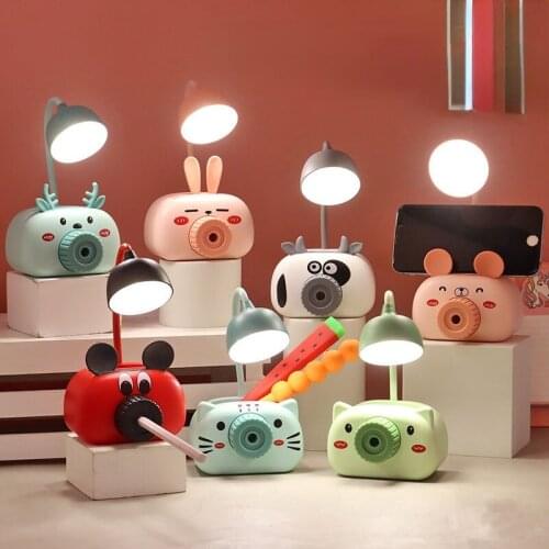 Cartoon Animal Piggy Pen Holder Pencil Sharpening Camera Lamp USB Charging Childrens Eye Protection LED Night Light Gift