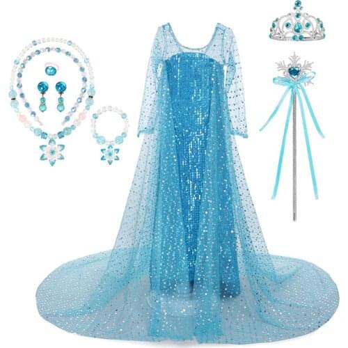 2021 New Elsa Dress Girls Summer Dress Princess Cosplay Costume Dresses Kids Christmas Birthday Fancy Party Vestidos Clothing