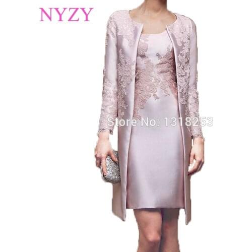NYZY M2 Elegant Party Dress Long Sleeves Formal Dress Short Mother of the Bride/Groom Dresses Outfits Suit with Jacket Coat 2019
