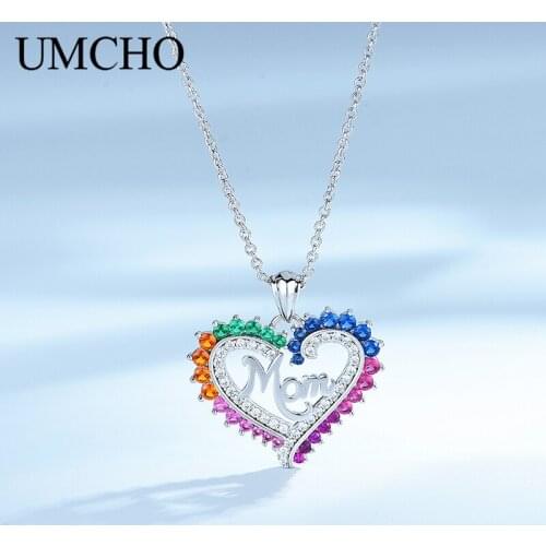 UMCHO Elegant Necklaces Pendants 925 Sterling Silver Jewelry Created Heart Shaped Character Mom Necklace Wedding For Mom Gift