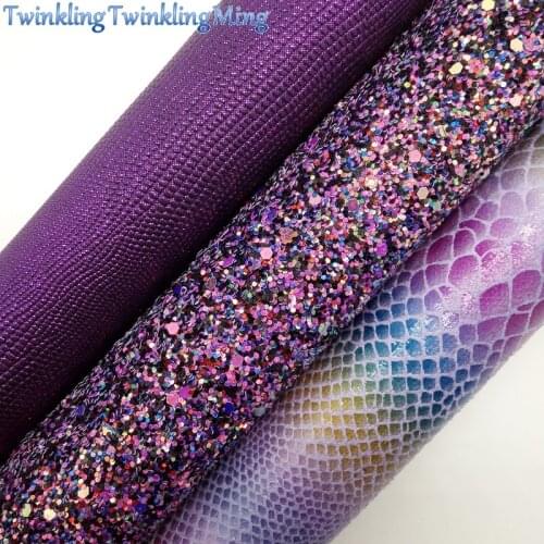 PURPLE Glitter Fabric, Metallic Lizard Leather Sheet, Rainbow Snake Faux Leather Fabric For Bow A4 21x29CM Twinkling Ming XM1000