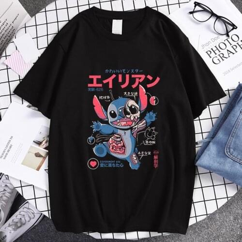 Kawaii Lilo Stitch Monster Anatomy Womens Clothing 2021 Men T Shirt Cartoon Oversize T-shirts Tops for Girls Vintage Clothes