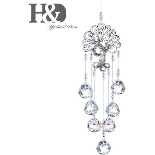 H&D Crystal Glass Suncather Chakra Ball Prism Tree Of Life Wall Hanging Pendant Ornament Home Garden Car Decor Birthday Gift