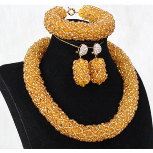 Dudo Bold Necklace Large Gold Choker Set Dubai Jewelry Set With Earrings Bracelet For African Nigerian Wedding Party Orange