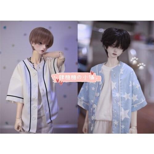 BJD Doll cardig Summer card strip short sleeve baseball shirt Star print cardigan ~2 colors 1/4&1/3& Uncle size doll accessorie