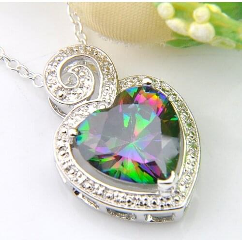 Luckyshine Rainbow Color Heart Crystal Zirconia Gem 925 Silver Pendants for Necklaces With Chain 10 mm NEW