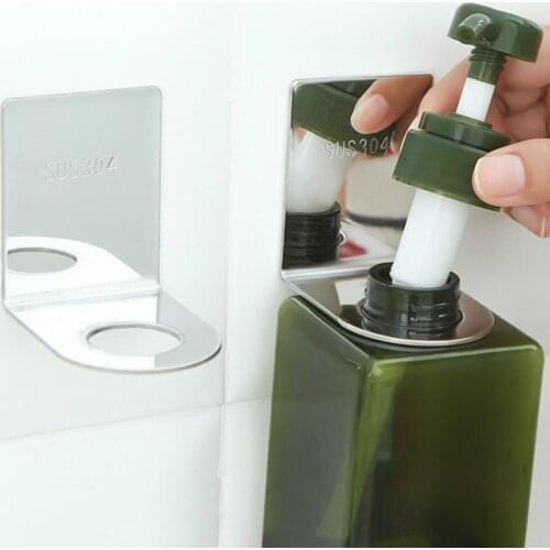 1Pc Stainless Shampoo Holder Wall Mounted Shower Bottle Hanger Storage Rack for Bathroom Free Punching