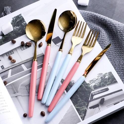 Steak Knife Salad Fork Soup Scoop Flatware Set Stainless Steel Food Dinner Cutlery Western Tableware Full Gold Dinner Flatware