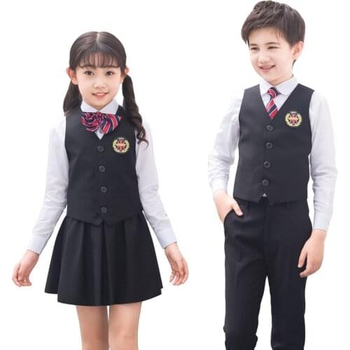 Boys Girls School Graduation Formal Suit Kids Wedding Birthday Dress Gentleman Waistcoat Shirt Pant/Dress Bowtie 4Pcs Dress Suit