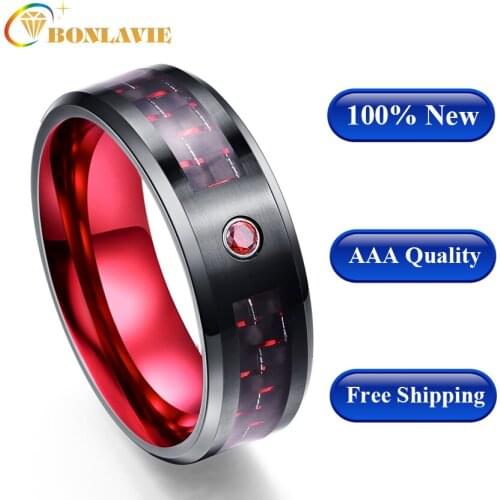 Wholesale Exquisite Red Zircon Men Rings 100% Tungsten Carbide Wedding Bands Anillos para hombres Male Ring