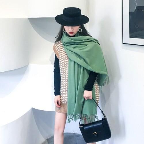 Autumn Winter Warm Woven Solid Color Scarf Fresh Women Versatile Shawl Warm Fringed Ladies Scarf Headband Neckerchief Bandana