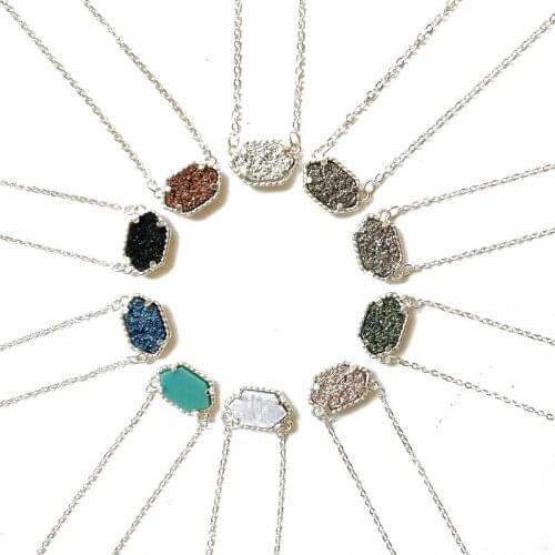 Oval Resin Druzy Drusy Pendant Necklaces Hexagon Collar Fashion Brand Women Jewelry Party Wedding Gift