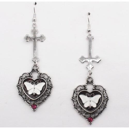 Fashion Cross Heart Whtie Butterfly Drop Earrings Long Trendy Tassel Earrings Women Vacation Jewelry Party Gift Oorbellen