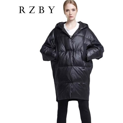 Loose Women Winter Down Jackets Hooded Overcoat Windproof Outwear Soft Warm Coats Leisure Splicing Sweetwear For Lady RZBY072