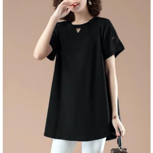 Women Summer T-shirt Black Round Neck Short Sleeve Womens T Shirt Middle-aged Mother Clothes Plus Size 5XL Female Tops Y220