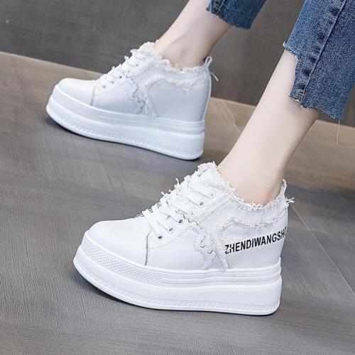 Womens Leather Casual Shoes Sneakers Platform Black White Female Casual Shoes Lace Shoes Dropshipping