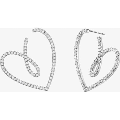 SLJELY High Quality Fashion Real 925 Sterling Silver Simple Love Ribbon Earrings Micro Cubic Zirconia Women Fine Brand Jewelry