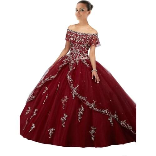 Burgundy Quinceanera Dresses 2019 Long Cheap Ball Gown Prom Dress Sweet 16 Gowns Lace Vestidos 15 anos