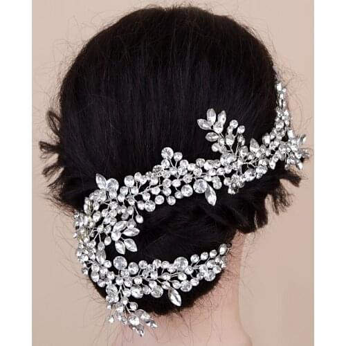 ZMHP259 Long Bridal Hair Accessories for Women Wedding Headbands Bridal Hair Vine Rhinestone Crystal Bridal Tiara Headpieces