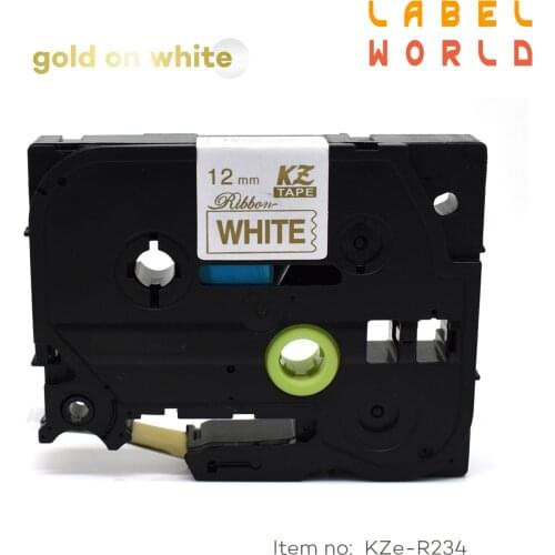 1pcs 12mm Satin Ribbon gold on white TZe label tape DIY label ribbon Compatible for brother P-TOUCH label printer tze-R234