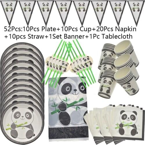 10-20 People Party Panda Theme Kids Happy Birthday Party Decoration Supplies Children Cups Plates Flag Napkin Straws
