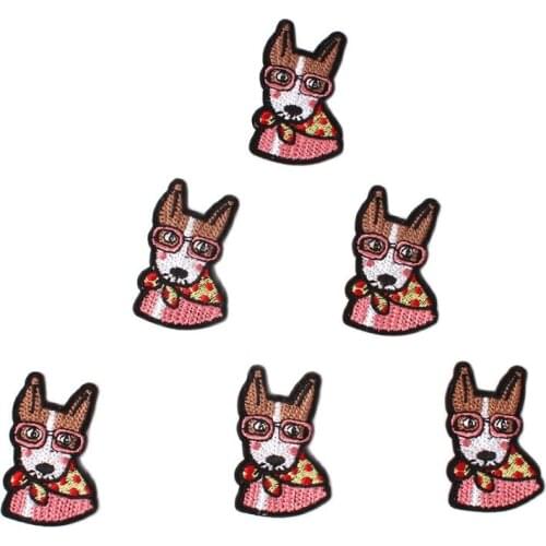 10pcs Cartoon sunglass Dog Patches Iron On Sew On Animal Stickers For Handmade Crafts DIY Patchworks Badge Jeans Bags Appliques