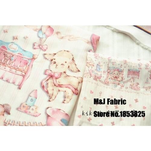 100*140cm lovely baby Lamb Baby room Slub linen fabric Sewing Fabric DIY Handmade Material Patchwork lolita dress