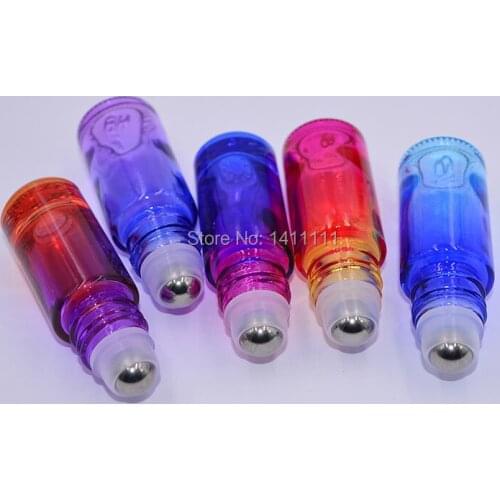 300pcs/LOT Refillable Vial Gradient Colorful 5ml 1/6oz Roller roll on Thick Glass Perfume Essential oils Fragrances bottle