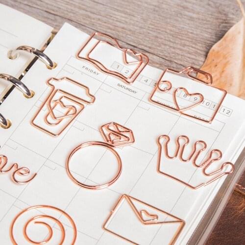 10PCS Cute Rose Golden Diamond Love Crown Camera Sakura Metal Bookmarks Notes Folder Paper Clip Home Decoration For Magazine