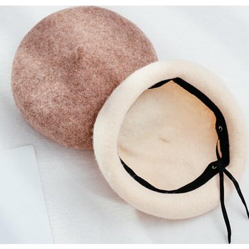 New Fashion Solid Color Warm Wool Winter Thin Wool Women Girl Beret French Artist Beanie Hat Cap For Female