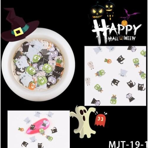 Halloween Nail Art Glitter Sequins 3D Pumpkin Spider Manicure Matte Paillette Sticker Wood Pulp Patch Decoration Dark Decals New