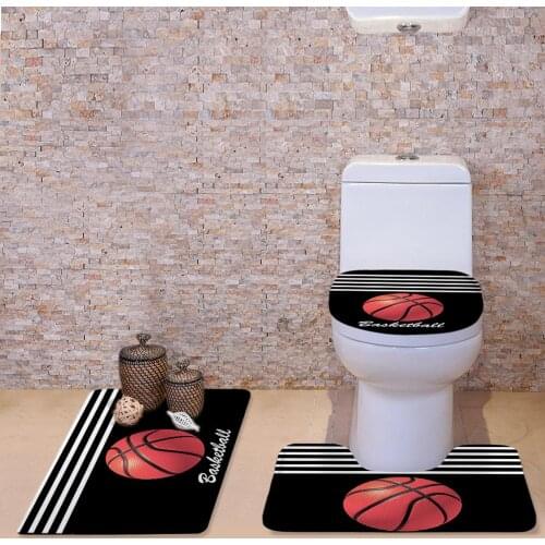 Basketball Printing Toilet Seat Covers 3 Piece Set Slip Resistance Carpets WC Accessories Waterproof Hotel Decor