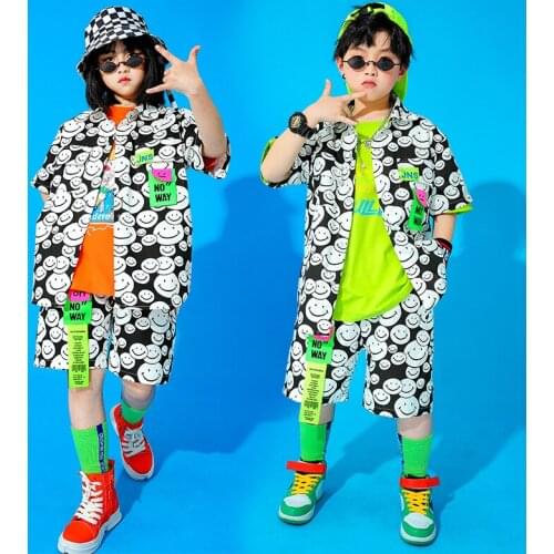 Kids Boys Girls Sets Streetwear Hip Hop Short Sleeve Shirt Shorts Tracking Children Costumes Stage Clothing