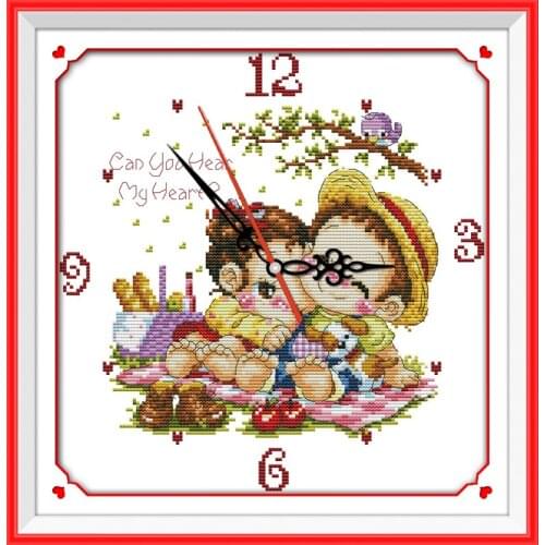 Heartbeat clock face cross stitch kit 14ct 11ct count print canvas wall clock stitching embroidery DIY handmade needlework