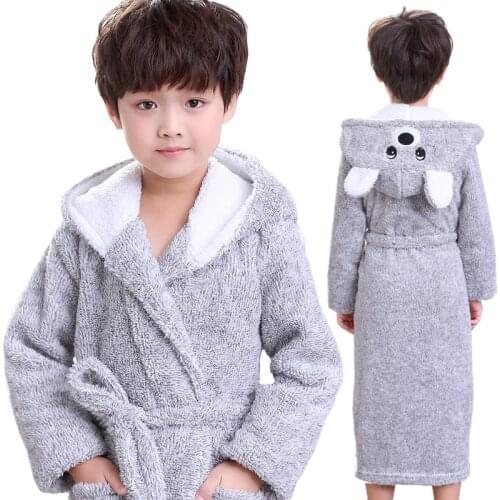 Kids bathrobe animal bear cosplay soft flannel bathrobe for 3-12years child boys girls home bedroom robe nightwear clothes