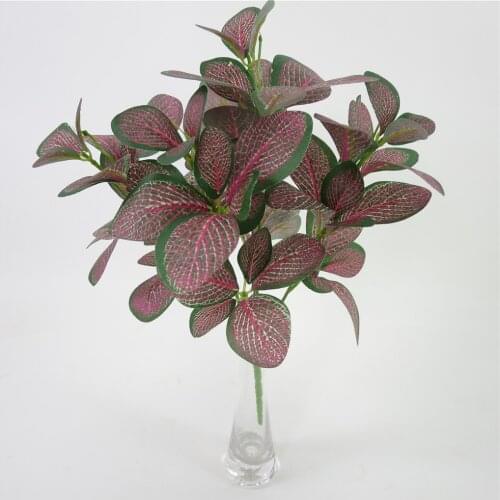 5 Branches Artificial Plant Leaf Home Office Plant Ornament Wedding Party Greenery Fake Leaves, Red Pattern
