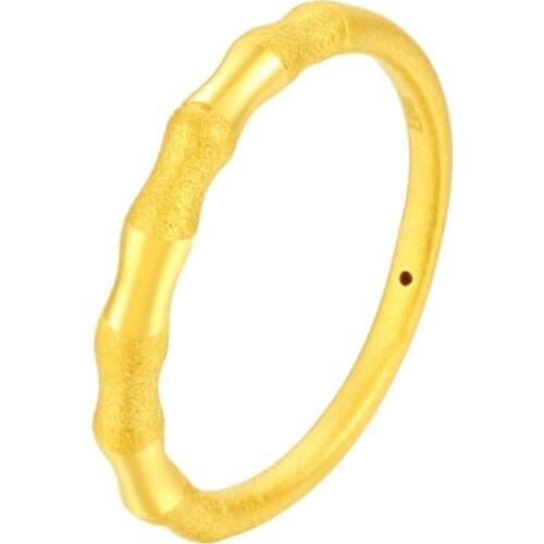 1PCS 3D Craft Pure 999 24K Yellow Gold Ring Brush-finished Bamboo Women Ring Fine Jewelry Real Gold Ring
